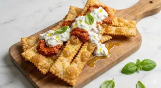 Chiacchiere all'nduja e stracciatella
