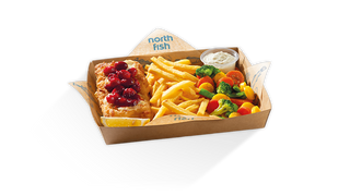 Zestaw obiadowy z mintajem z żurawiną