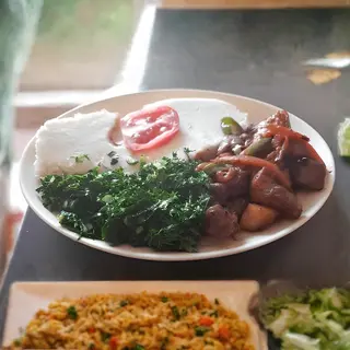 1 kg Fried Pork with Ugali + Greens
