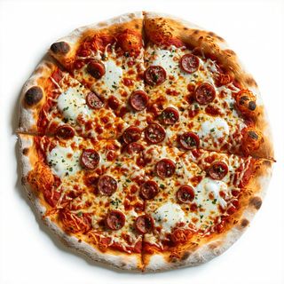 Pizza con mozzarella, salsiccia e stracchino