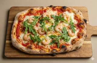 Pinsa Gamberetti e rucola