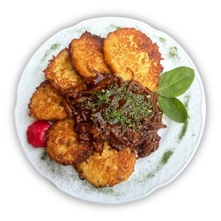 Деруни з томленим мʼясом