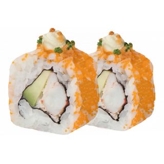 Uramaki California rojo aguacate cangrejo y tobiko