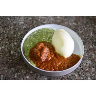 Okro & Iyan ( 2 Wraps of Iyan, 4 Beef & Okro Soup )