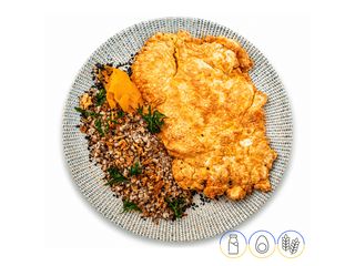 Escalope de pollo con trigo sarraceno y salsa cremosa de tomate (180/200/40g)