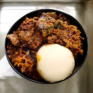 Pounded Yam with Preferred Soup and Beef