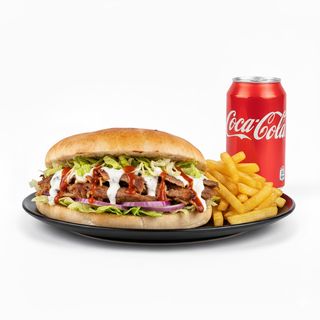 Panino kebab e patatine piccole + Coca-Cola Lattina 330 ml
