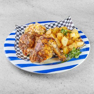 ½ Pollo Asado Con Papas Fritas Y Ensalada De Col