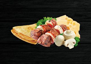 Великий млинець зі свининою та грибочками (240г)