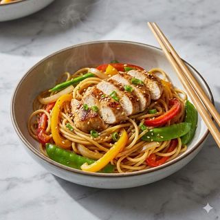 Spaghetti di soia con pollo e verdura