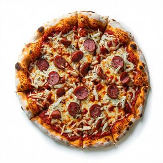 Pizza rossa patate e wurstel