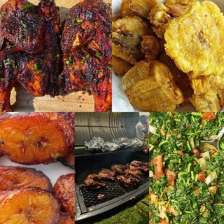 1/4 Jamaican Jerk Chicken With Sweet Ripe or Green Mash Plantain with Oxtail Gravy 