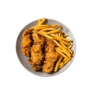 Pollo Frito Del Sur Con Patatas Fritas Y Ensalada