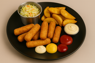 Mozzarella sticks cu garnitura la alegere + bautura 600g