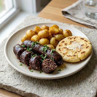 Morcilla Con Papa Criolla Y Arepa