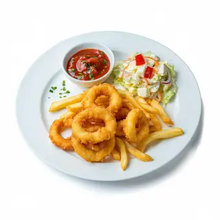Chipirones Con Patatas Fritas Y Ensaladilla Rusa