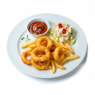 Chipirones Con Patatas Fritas Y Ensaladilla Rusa