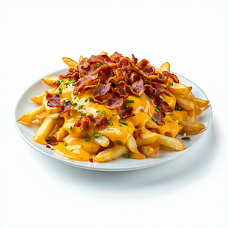 Papas fritas con bacon y cheddar