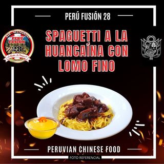 SPAGHETTI EN SALSA DE HUANCAÍNA CON LOMO FINO