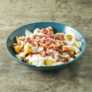 Patate a Spicchi, Fonduta di Grana e Pancetta 