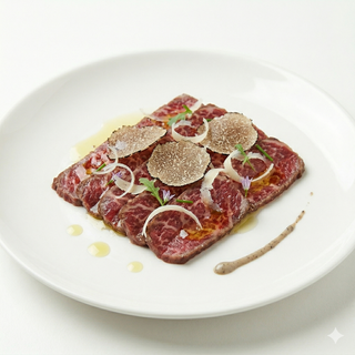 Tiradito de vaca madurada, trufa y parmesano