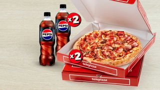 2 Pizzas medianas masa fina (2ing) + 2 bebidas de 50 cl