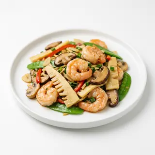Gambas Con Bambú Y Setas