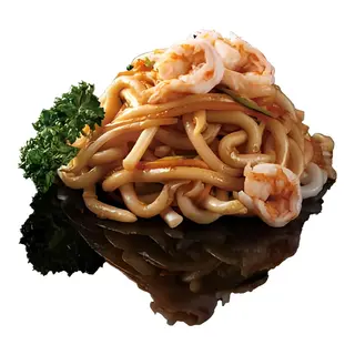 124. Yaki udon con gamberi e verdure