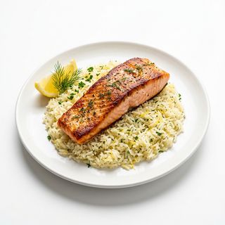 Pan-Seared Salmon On Lemon Jasmine Rice