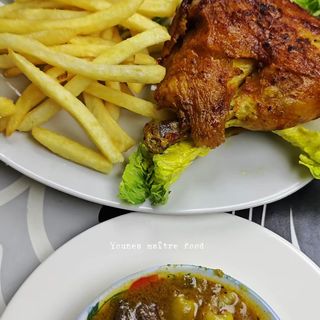 ¼ Poulet Roti + Frites + Riz + Sauce