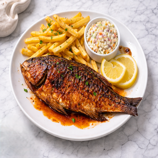 BBQ Croaker Fish, Chips & Coleslaw