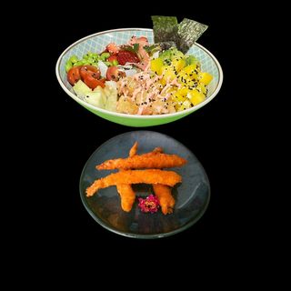 Poke Camarão E Camarão Panado