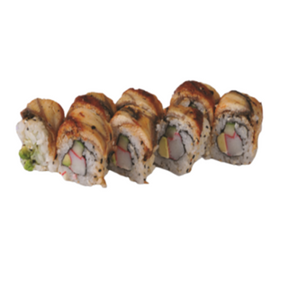 Dragón de anguila con surimi, aguacate y pepino 