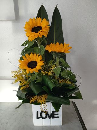 Caixa de Madeira com 3 Girassóis