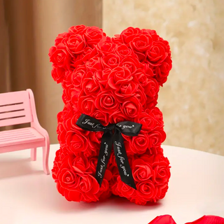 Miś z różyczek czerwony M 