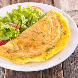 Omelete de Camarão, Cogumelos e Queijo Parmesão