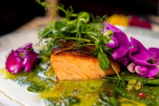 Łosoś smażony z musem z zielonego groszku 370g