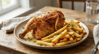 Medio Pollo Asado Con Patatas Fritas