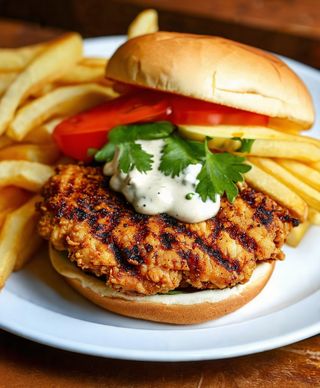 Hamburger pollo con patatine