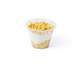 Puré Banana com iogurte e cereais