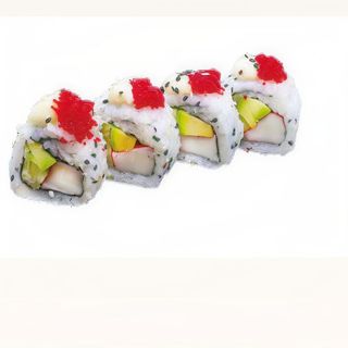 Cangrejo aguacate  huevas de alga roja salsa anguila