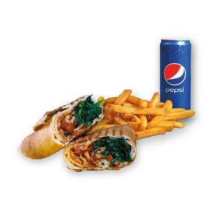 Rollo Kebab Szpinak (średnie), frytki, Pepsi 0.33l