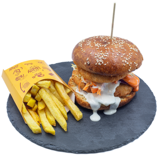 Meniu Dublu cheeseburger pui cu cartofi prajiti