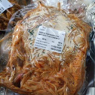Fideos tostados con marisco microondable