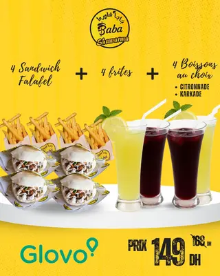 4 Sandwichs falafel + 4 frites + 4 boissons au choix