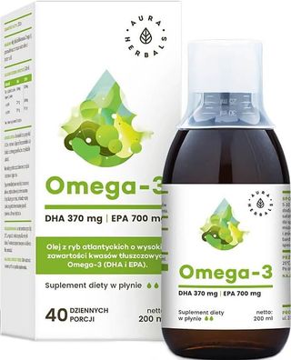 Omega-3 DHA 370mg EPA 700mg Olej z ryb atlantyckich 200ml Aura Herbals