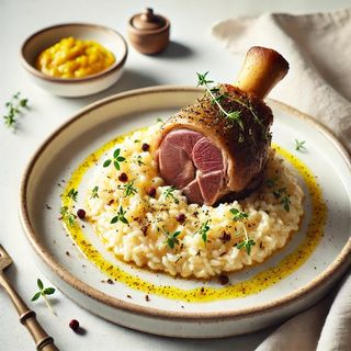 Ossobuco di Vitello cotto a bassa temperatura con Risotto alla Milanese