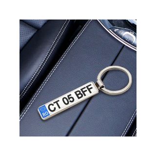 Breloc metalic auto, nr auto + text personalizabil