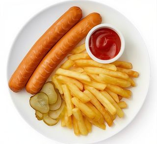 Frankfurter fritas con patatas fritas