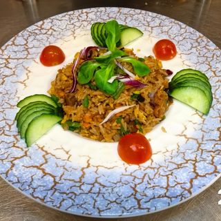 Arroz con vegetales y seta 
